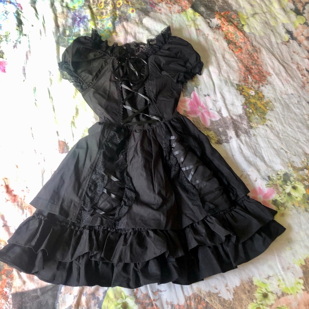 Tripp NYC Black Lace-Up Ruffled Mini Dress